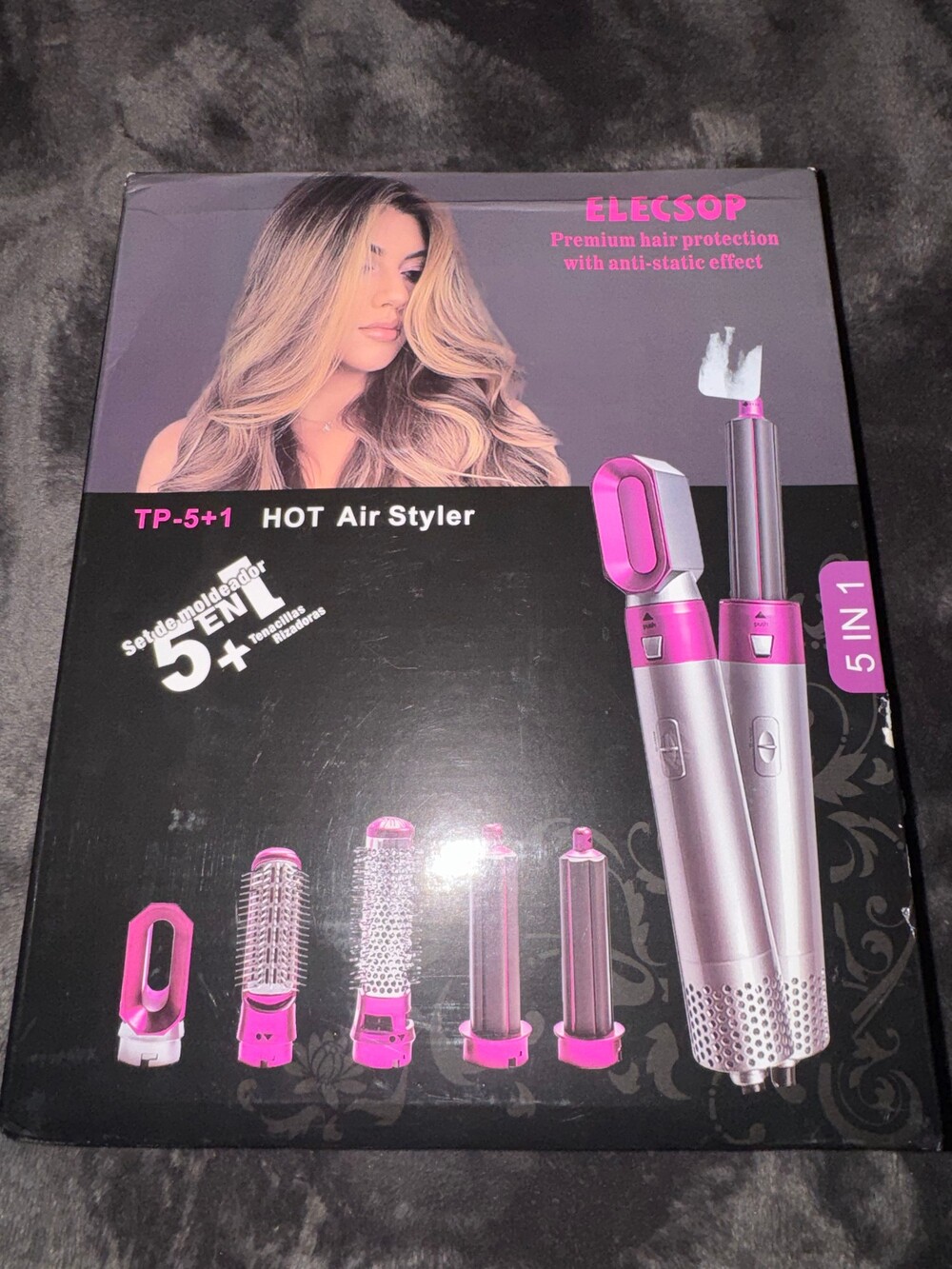 NWT ELECSOP TP-5+1 HOT Air Styler 5+1 Attachments Silver Pink